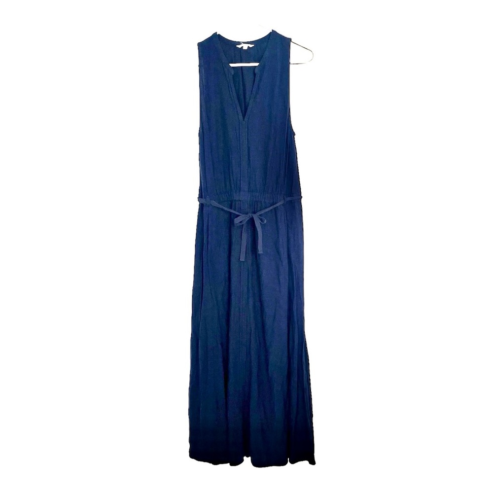 Splendid Navy Blue Sleeveless Maxi Linen Blend Dress